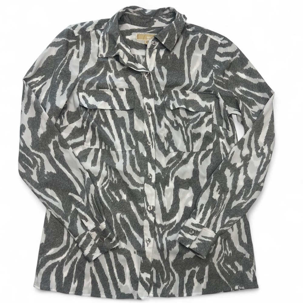 Michael Kors Small Zebra Print Button Up Blouse